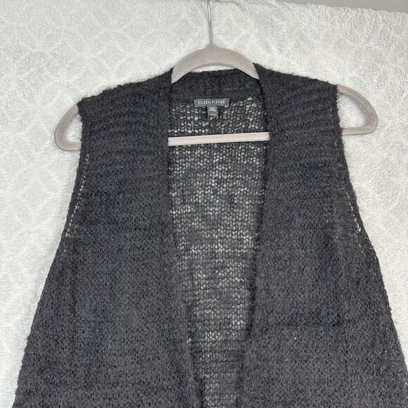 Eileen Fisher Peruvian Alpaca Vest Topper Womens M Black Open Knit Duster Luxury - Picture 2 of 10